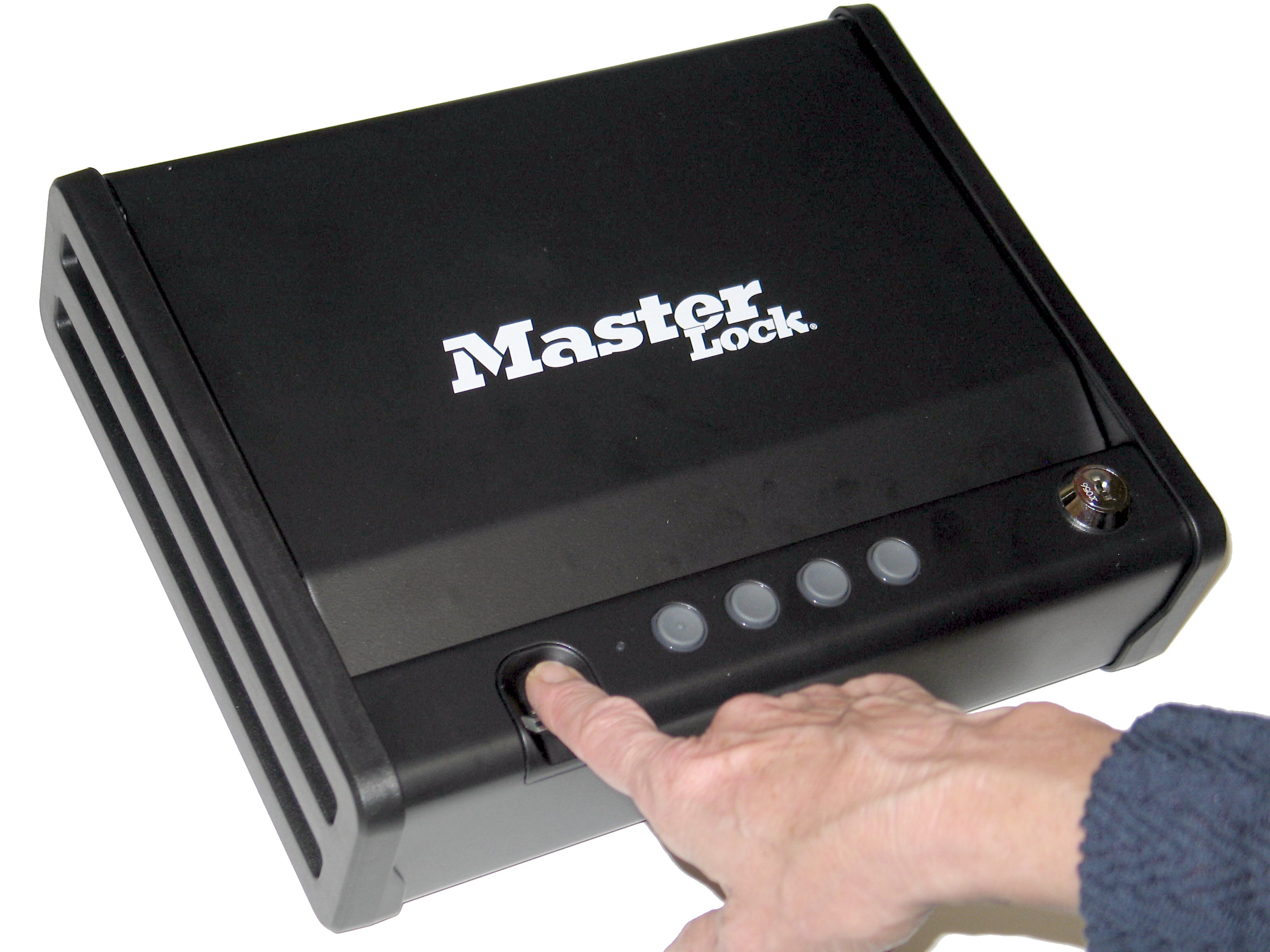 Master Lock cassetta di sicurezza Compact apertura biometrica 24.6x17x5.6cm, con cavetto in acciaio x fissaggio a muro 